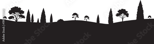 Cypress trees and nature landscape silhouette for organic environment design vector illustration