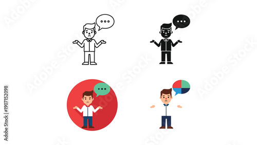 Man with arms spread icons, confusion, uncertainty, shrugging