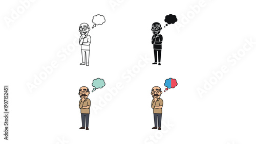 Pensive Older Man with Glasses, Four Styles for Thought and Reflection