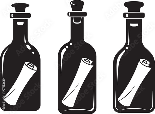 Message in bottle silhouette with cork isolated
