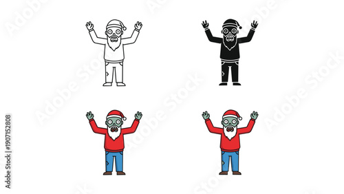 Funny Zombie Santa Claus in Christmas Attire, Four Styles for Spooky Holidays