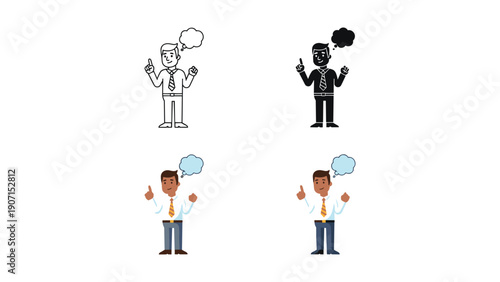 Businessman pointing finger up, idea generation icons, innovation concept