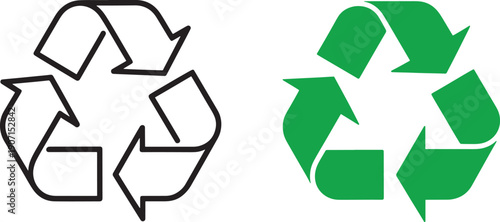 Recycling symbols in black and green recycle