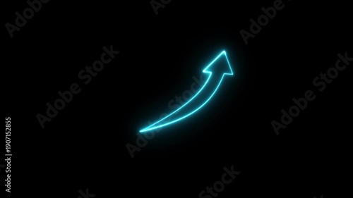 Neon line upward animation. Neon arrow growth up  icon on background. business graph animation.
