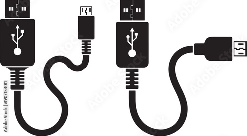 Usb cable silhouette with connectors for data transfer