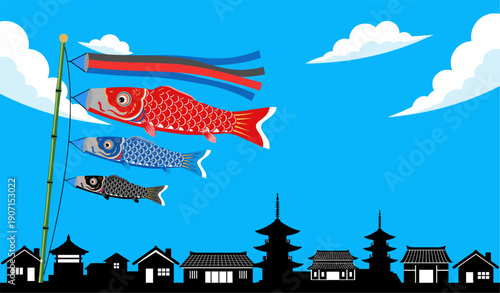 Japanese Children Day Koinobori Carp Streamer Vector Background