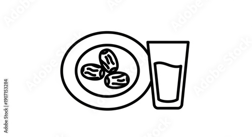 Simple line art illustration of breakfast with eggs and drink