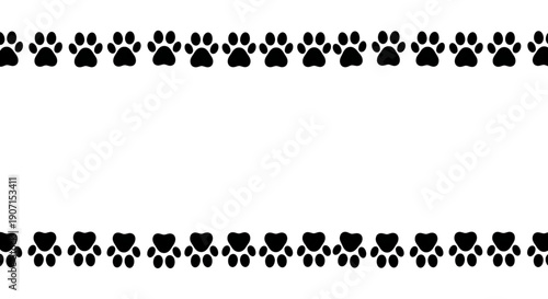 Black paw print border design on for pet or animal themed decoration or greeting card easter