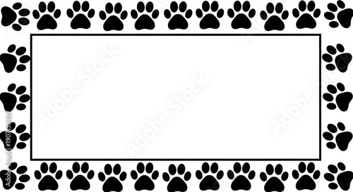 Black paw print border frame with rectangular text area on for pet or animal themed designs and messages easter