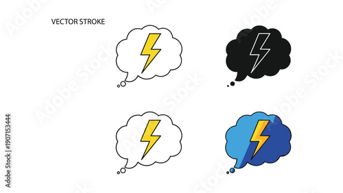 Lightning Bolt in a Speech Bubble Icon Set, Idea and Energy Symbol Graphics