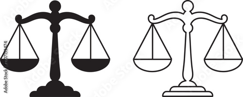 Scales of justice in different styles black and white court