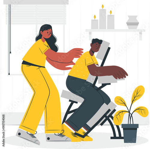 Therapist giving massage to client in a serene spa setting with a peaceful ambiance and a plant nearby