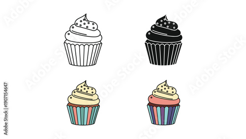 Delicious cupcakes with swirled frosting, available in outline, silhouette, and fun color combinations.