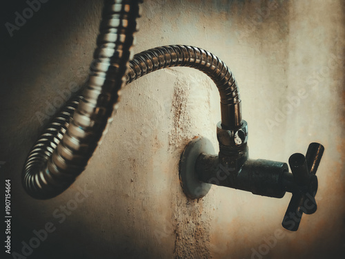Wallpaper Mural Old rusty water valve and hose pipe on grunge wall, retro industrial plumbing texture background Torontodigital.ca