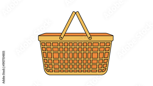Orange woven picnic or shopping basket with a double handle on a white background evokes summer outings, fresh produce markets, and classic country lifestyle.