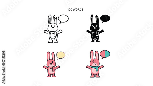 Sad Cartoon Bunny with Scarf and Thought Bubble Expressing Sadness