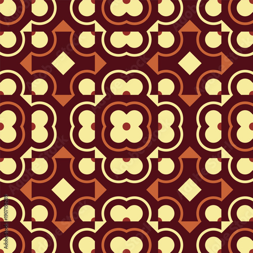 Retro Geometric Style Tileable Pattern with Flower and Diamond Motif
