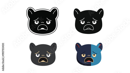 Sad bear face icons vector illustration, simple emblems for disappointment and sadness