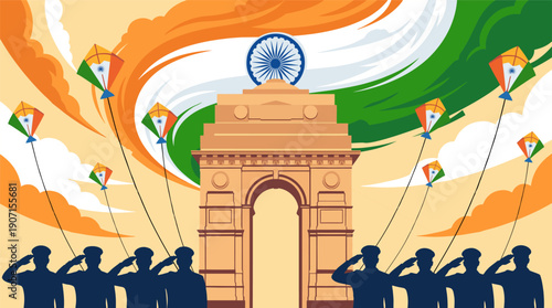Indian Republic Day India Gate and Tricolor Flag Background