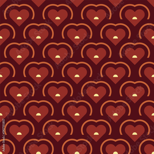 Geometric Heart Seamless Pattern with Curved Line Design in Romantic Style