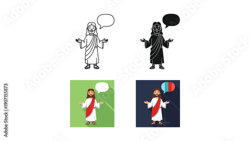Jesus Christ Gesturing, Icon Collection with Speech Bubbles