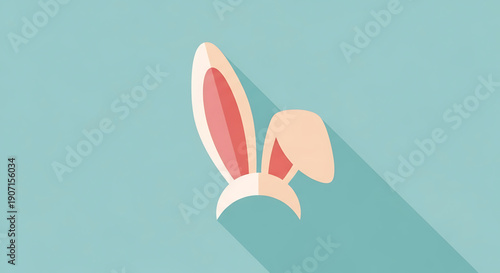 A minimalist illustration of bunny ears on a teal background with a shadow easter