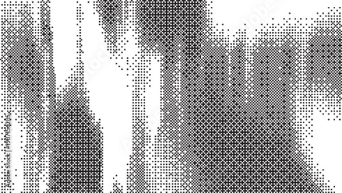 Black and white abstract geometric pattern with pixelated grid texture and high contrast monochrome design