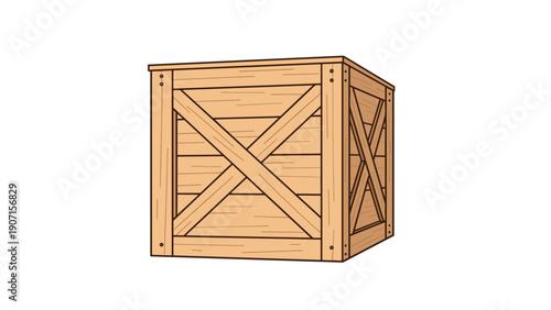 Sturdy wooden shipping crate with cross bracing and nail details used for transport and storage of goods in a clean vector illustration.