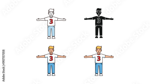 Young Man with Arms Outstretched, Icon Set in Four Styles