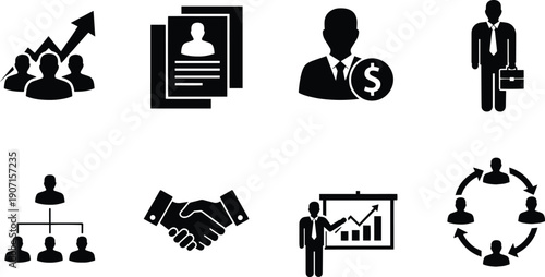 Set of business vector silhouette design icons bundle of corporate symbols