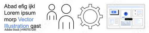Team collaboration, process automation, software development, UX design, data management, teamwork applications. Two user icons, a gear and a workflow interface. Team collaboration and process