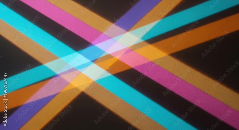 Obraz premium Abstract colorful intersecting lines on a dark background creating a vibrant and dynamic visual effect.