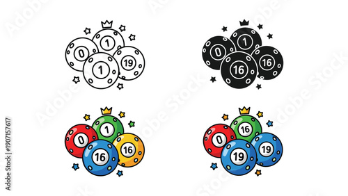 Lottery Balls Icon Set with Numbers and Symbols