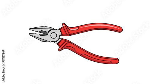 Professional hand tools including red handled pliers with metal jaws for electrical work and mechanical repairs on a white background.