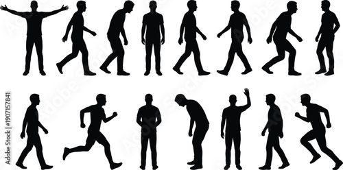 Collection, of, male, silhouettes, featuring, man, walking, running, standing, celebrating, and, waving, in, various, poses, for, lifestyle, and, urban, designs.