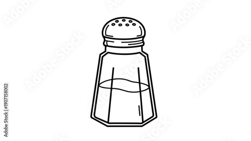 Glass salt shaker with a metal top and white contents shown in a clean black outline style for kitchen and seasoning related graphic designs.