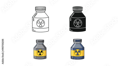 Radioactive Material Bottle Icons - Vector Symbols for Danger and Hazardous Waste