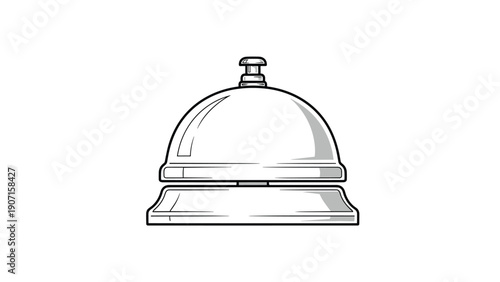Silver metal service bell for hotel reception or restaurant counter illustrated in a clean line art style for hospitality related themes.