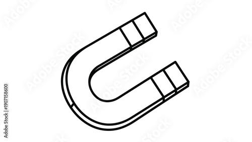 Simple black and white line drawing of a horseshoe magnet representing physics and attraction and scientific education related concepts.