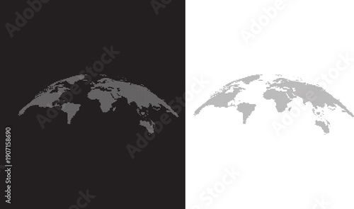 Global Map Silhouette on Contrasting Black and White Backgrounds, Representing Global Unity and Diversity
