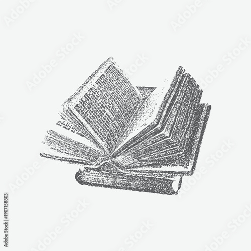 Opened Book, antique stipple photocopy effect collage element, with retro grainy texture y2k collage design
