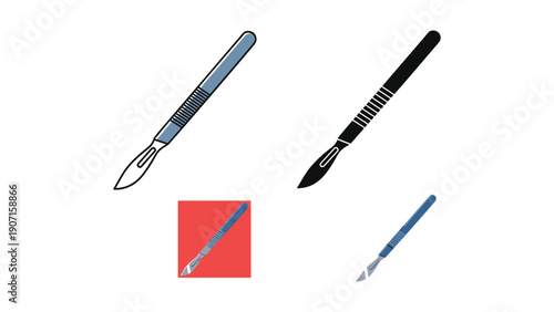 Surgical scalpel icons in multiple designs, representing surgery, medicine, and precision.