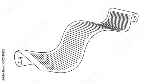 Long wavy scroll of paper or parchment with printed lines illustrated in a simple black and white line art style for document related themes.
