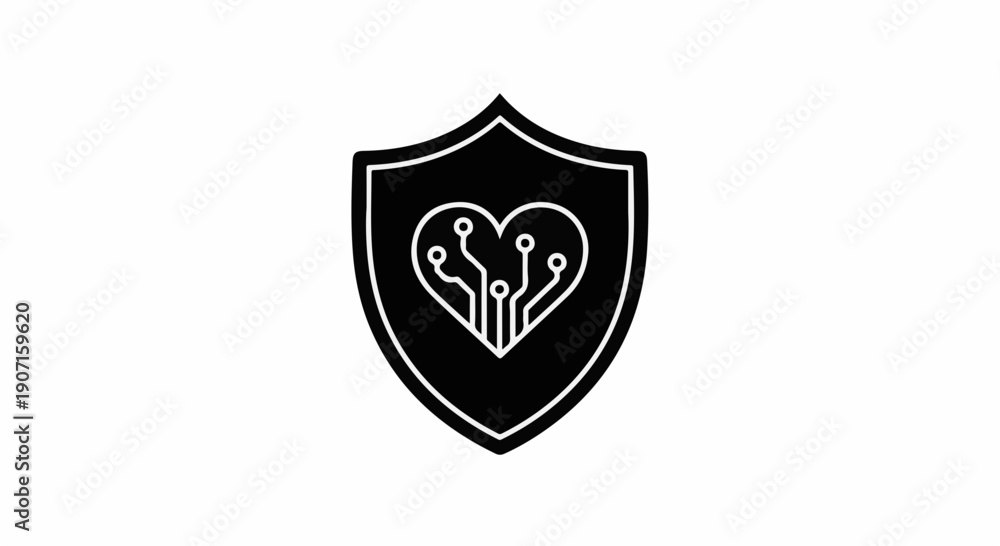 Fototapeta premium Digital heart protected by a shield, symbolizing health data security and privacy