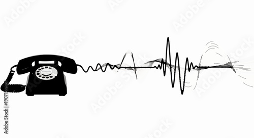 Vintage telephone transmitting sound waves in abstract representation