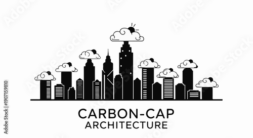 City skyline with abstract clouds symbolizing carbon capture in architecture