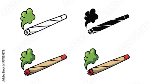 Smoking joint with green smoke, vector illustration for cannabis culture and recreational use