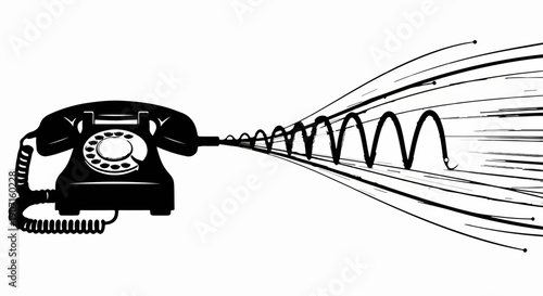 Vintage rotary telephone transmitting sound waves with energetic lines