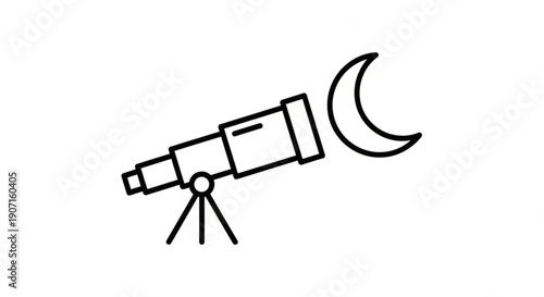 Isolated black and white vector illustration of a steel telescope and metal microscope equipment as precision tools for work on a white background