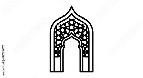 Silhouette of an ancient wooden church building with a gold Thai temple entrance door and traditional Asian architecture design